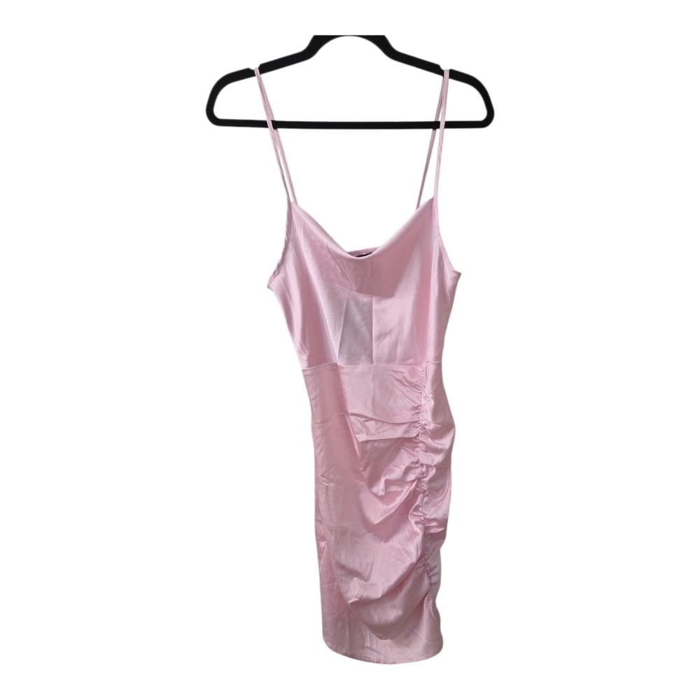 KOJOOIN Pink Satin Ruched Bodycon Dress Medium